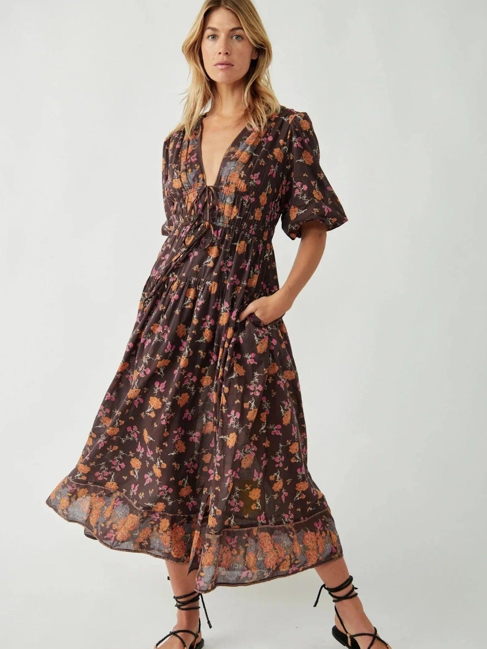 Free People Brown Floral Maxi with Pink and Gold Accents - Picture 5 of 5